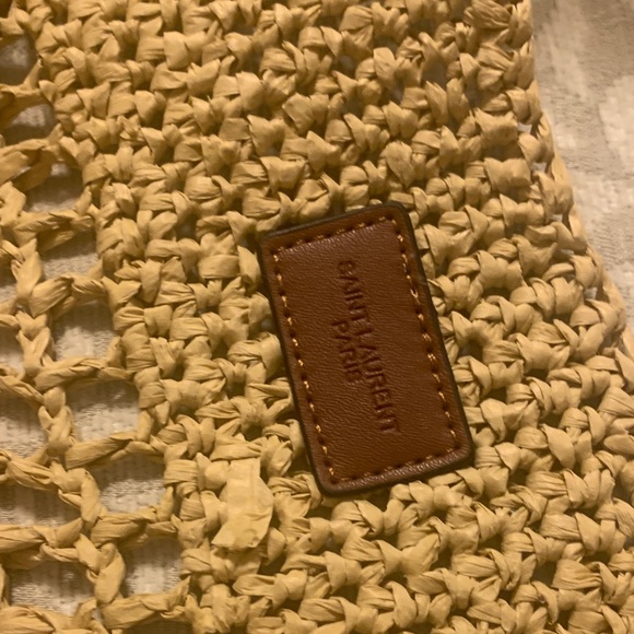 Saint Laurent Raffia Tote in Tan with Gold YSL Emblem - Picture 9 of 11